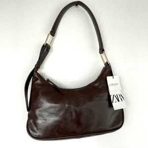 Zara brown genuine leather 90s style shoulder bag